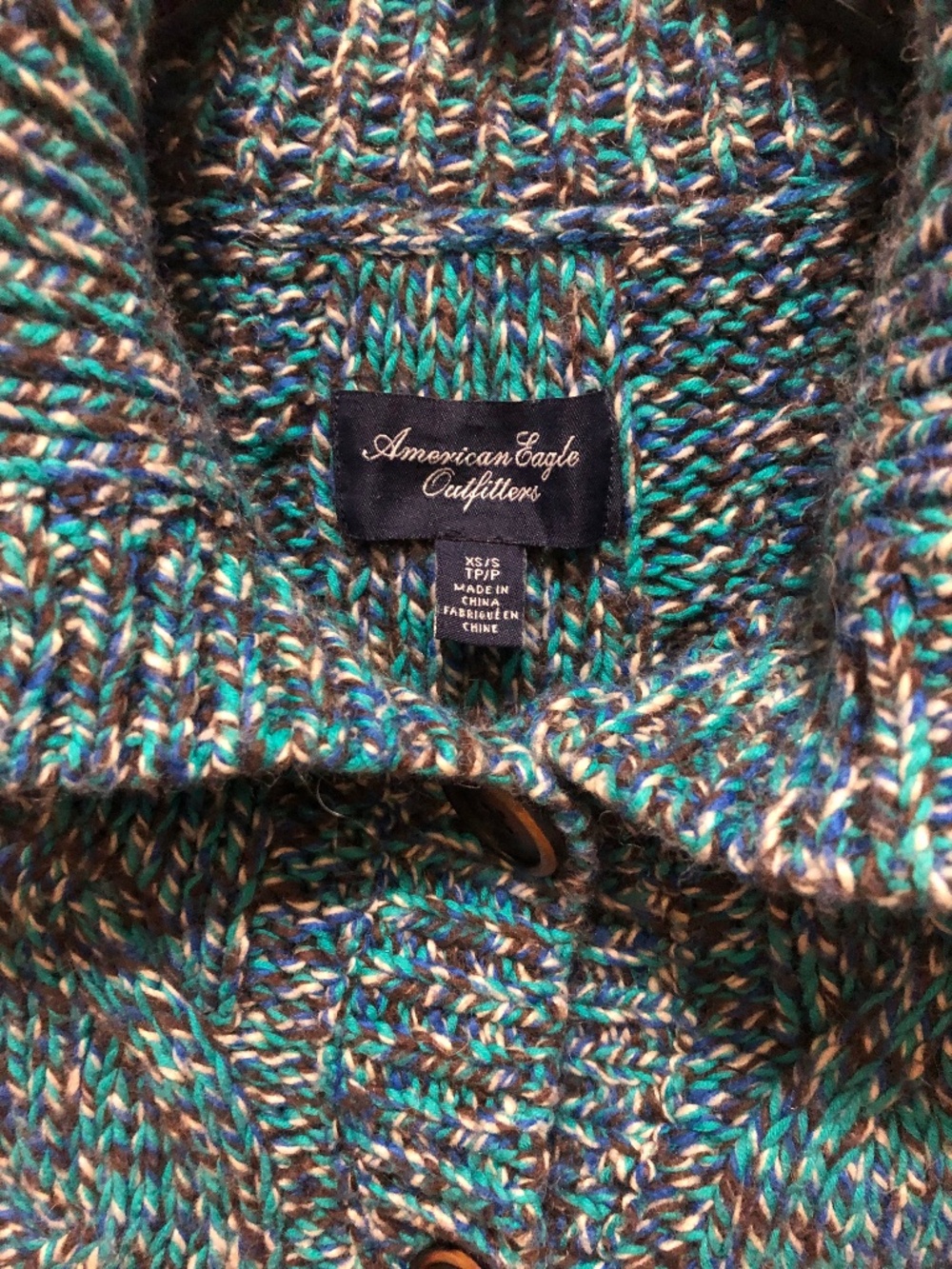 American Eagle XS poncho style sweater women’s vest teal blue white button front